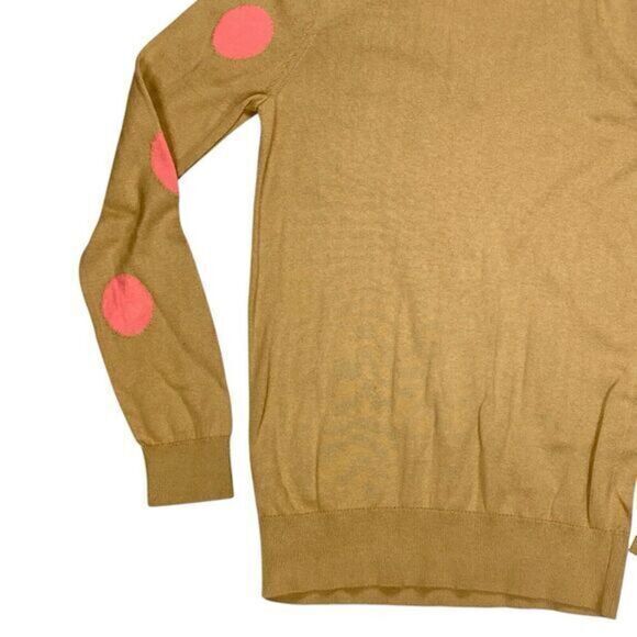 LOFT V-Neck Sweater Women Xs Tan Polka Dot Pink Minimalist Modest Neutral Modern - Picture 7 of 16